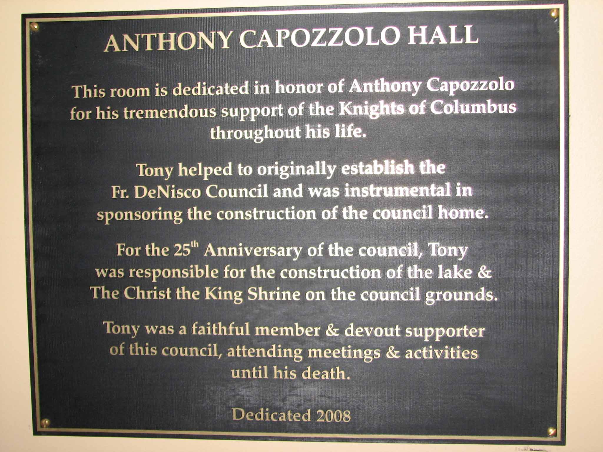 Capozzolo Hall placque