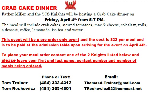 Crab cake dinner flyer